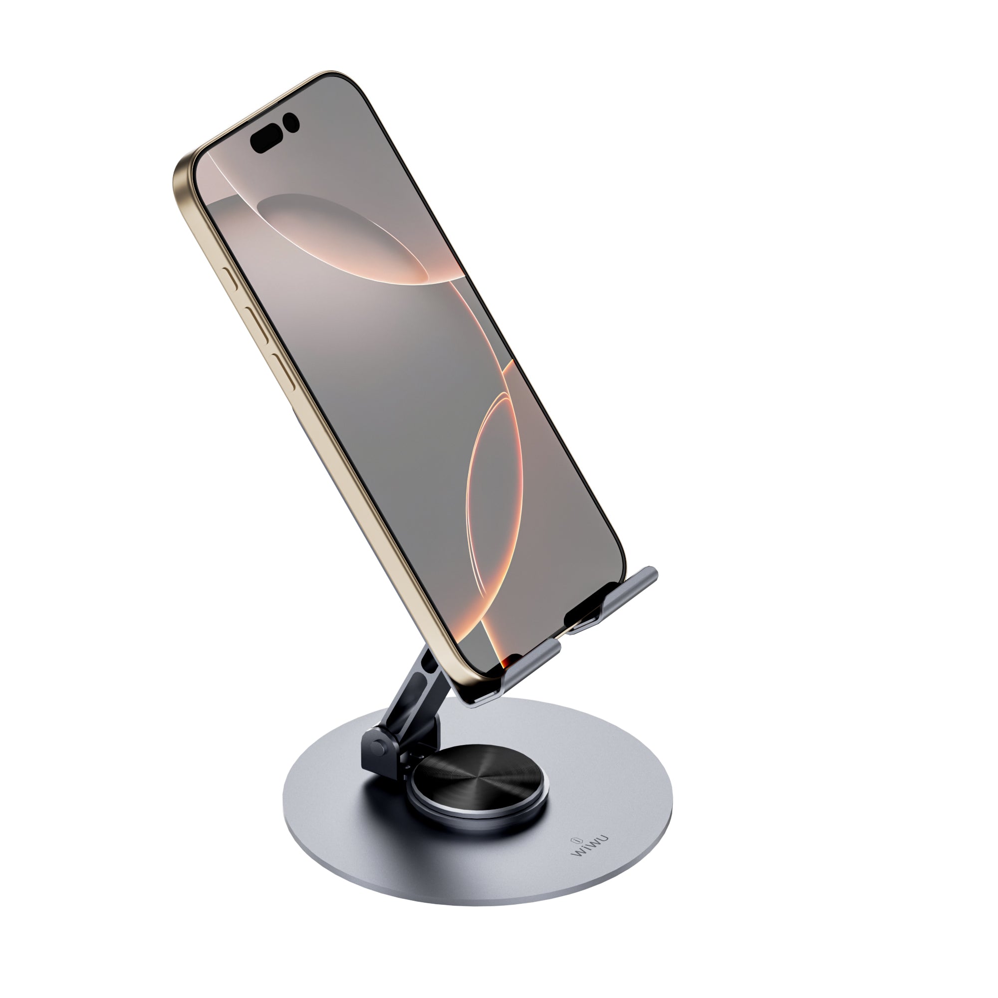 Support de bureau pliable rotatif 360° pour smartphone — accessoire disponible chez Phonelab Store, Rue de Lausanne 29, Genève