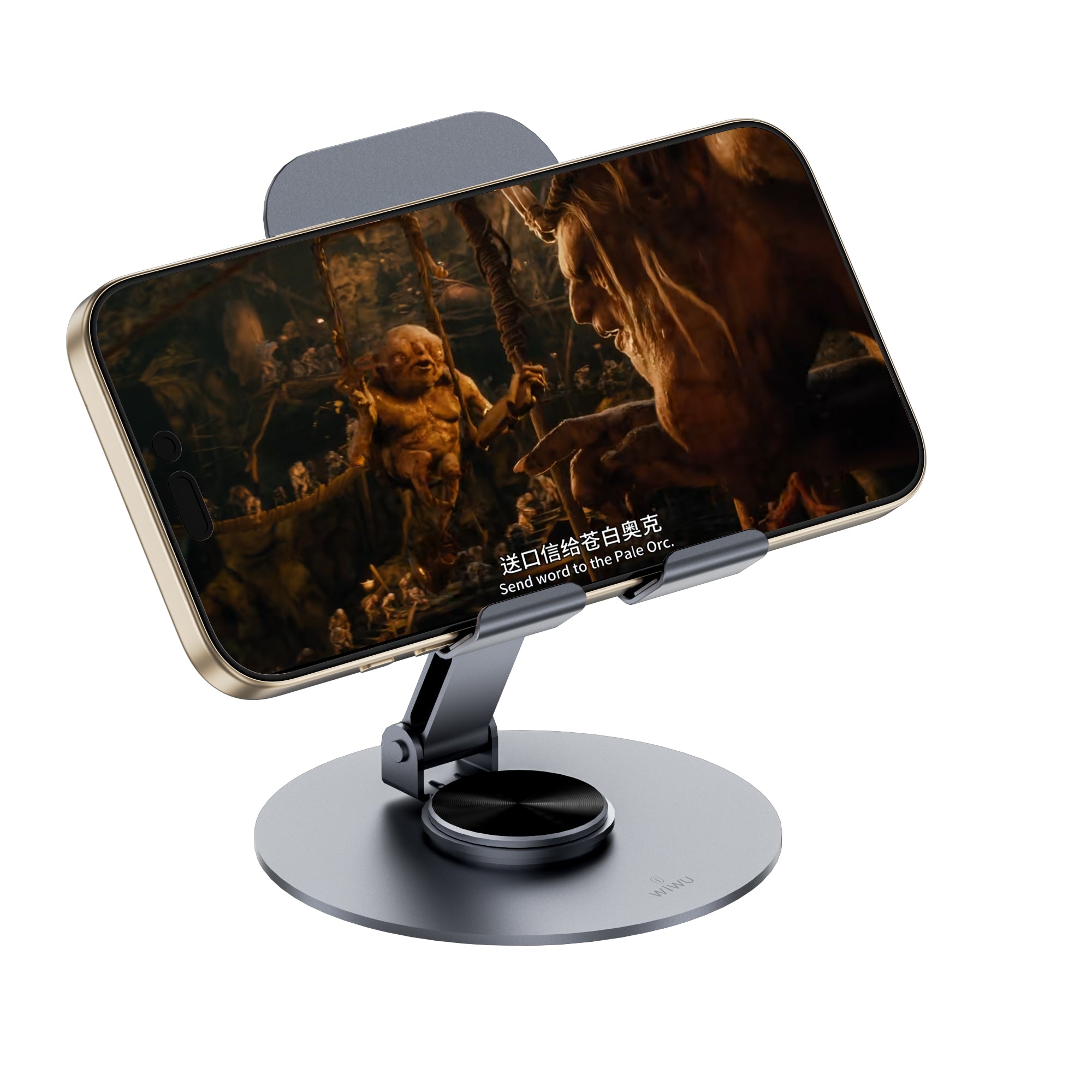 Support de bureau pliable rotatif 360° pour smartphone — accessoire disponible chez Phonelab Store, Rue de Lausanne 29, Genève